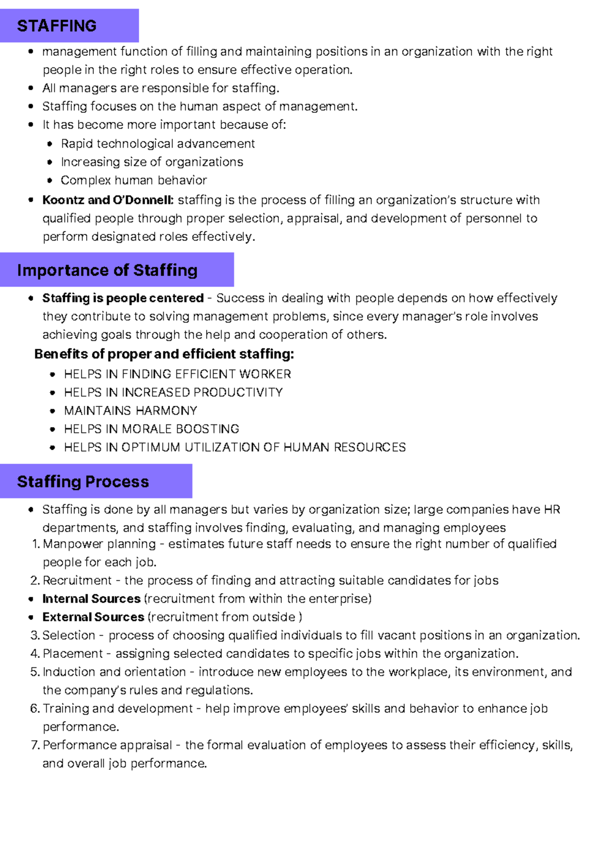 Man. & Org. 2 - Staffing and Directing in Management Notes - Studocu