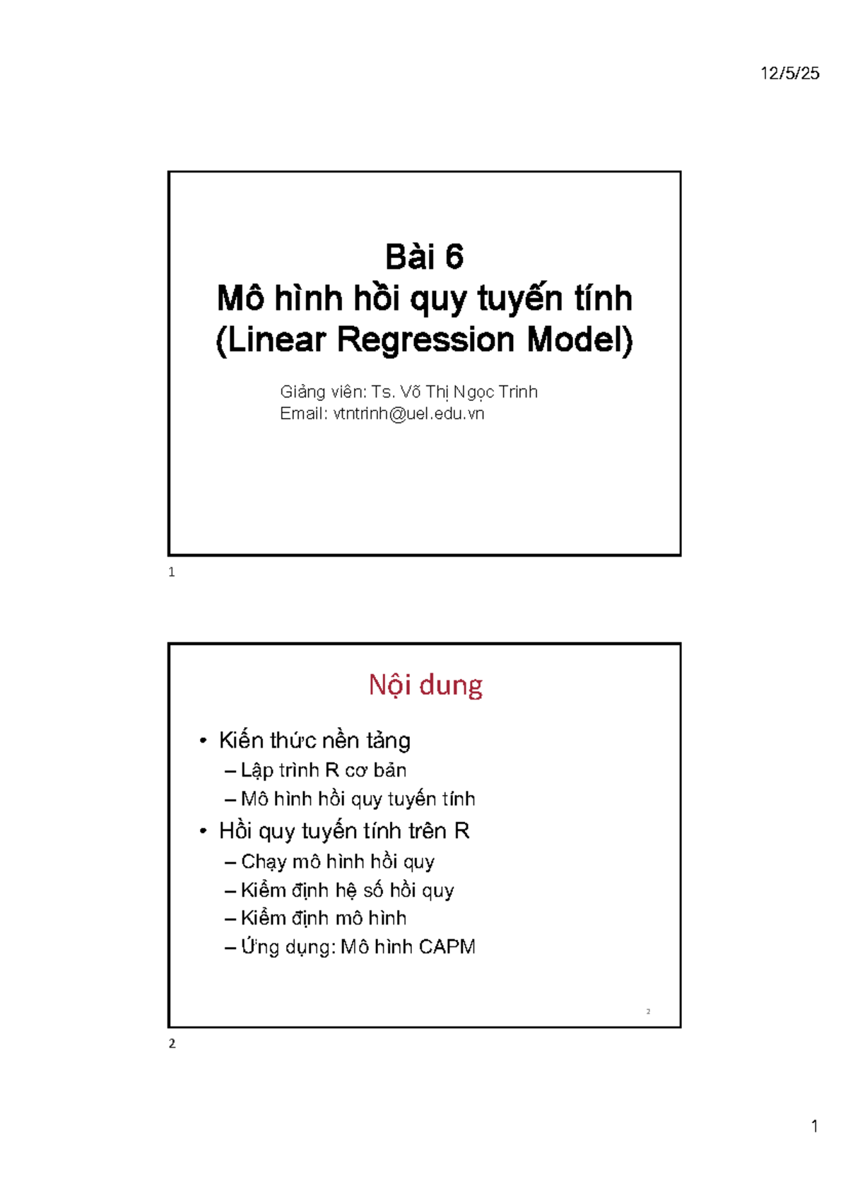 Bài 6: Mô Hình Hồi Quy Tuyến Tính trong R - Hướng Dẫn Chi Tiết - Studocu
