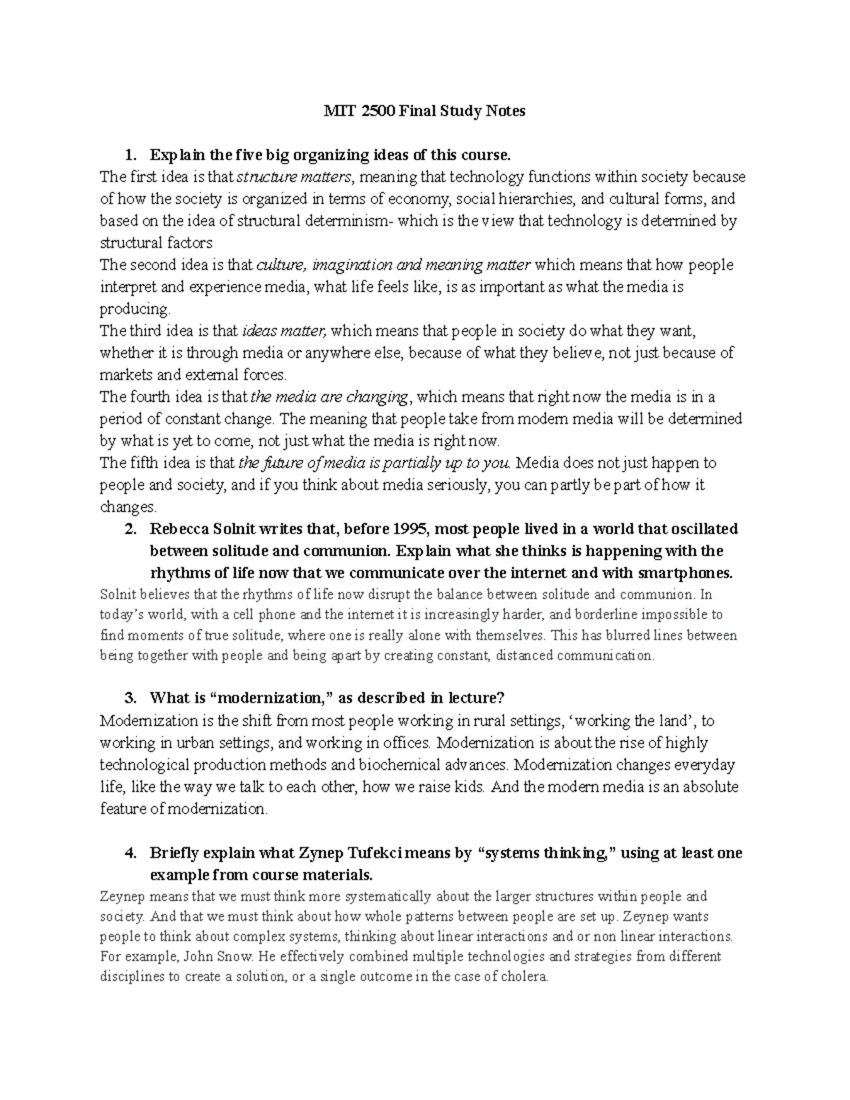MIT 2500 Final Exam Study Notes: Key Concepts and Theories Explained ...