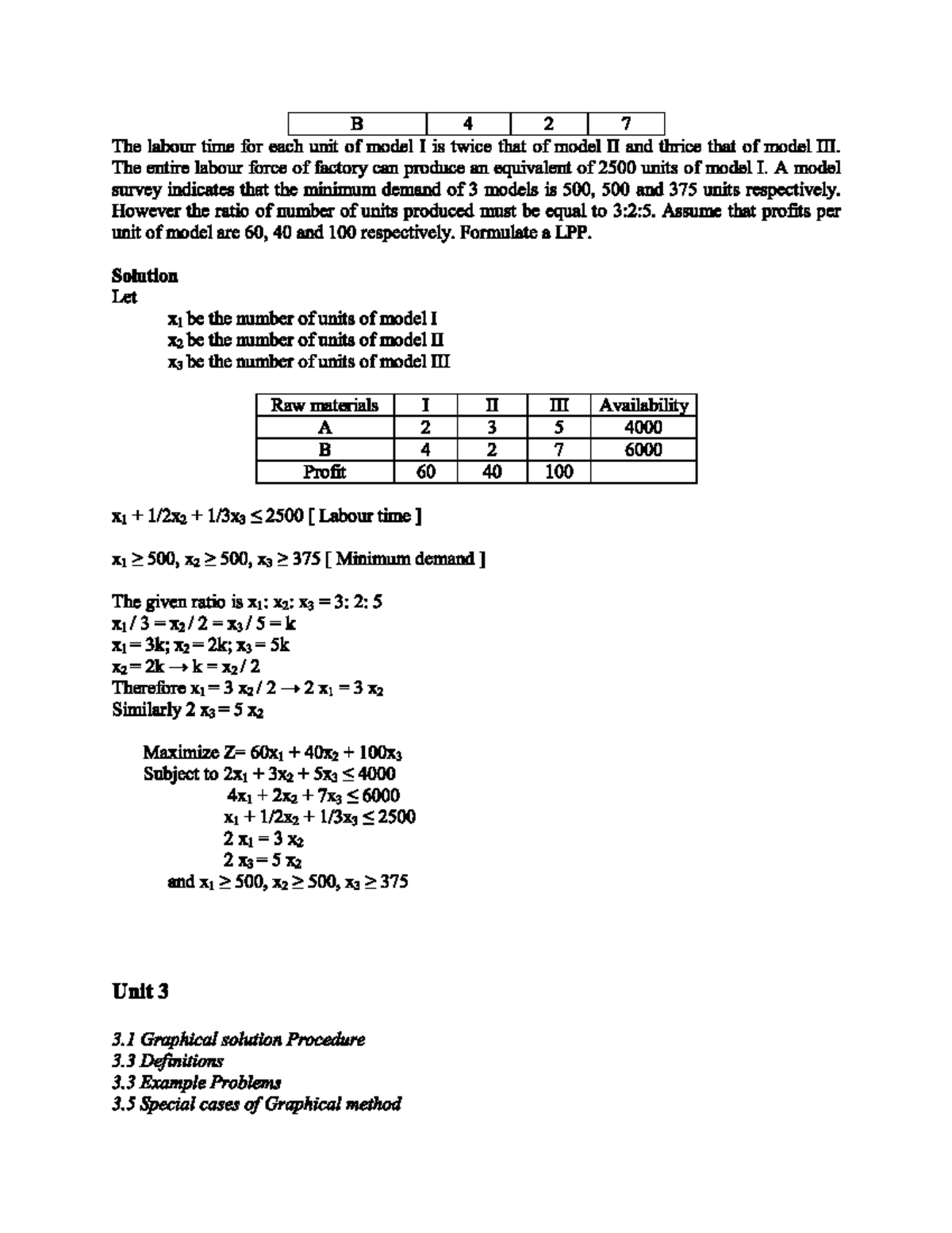 Graphical Solution of LPP: Models I, II, III Analysis (B 4 2 7) - Studocu