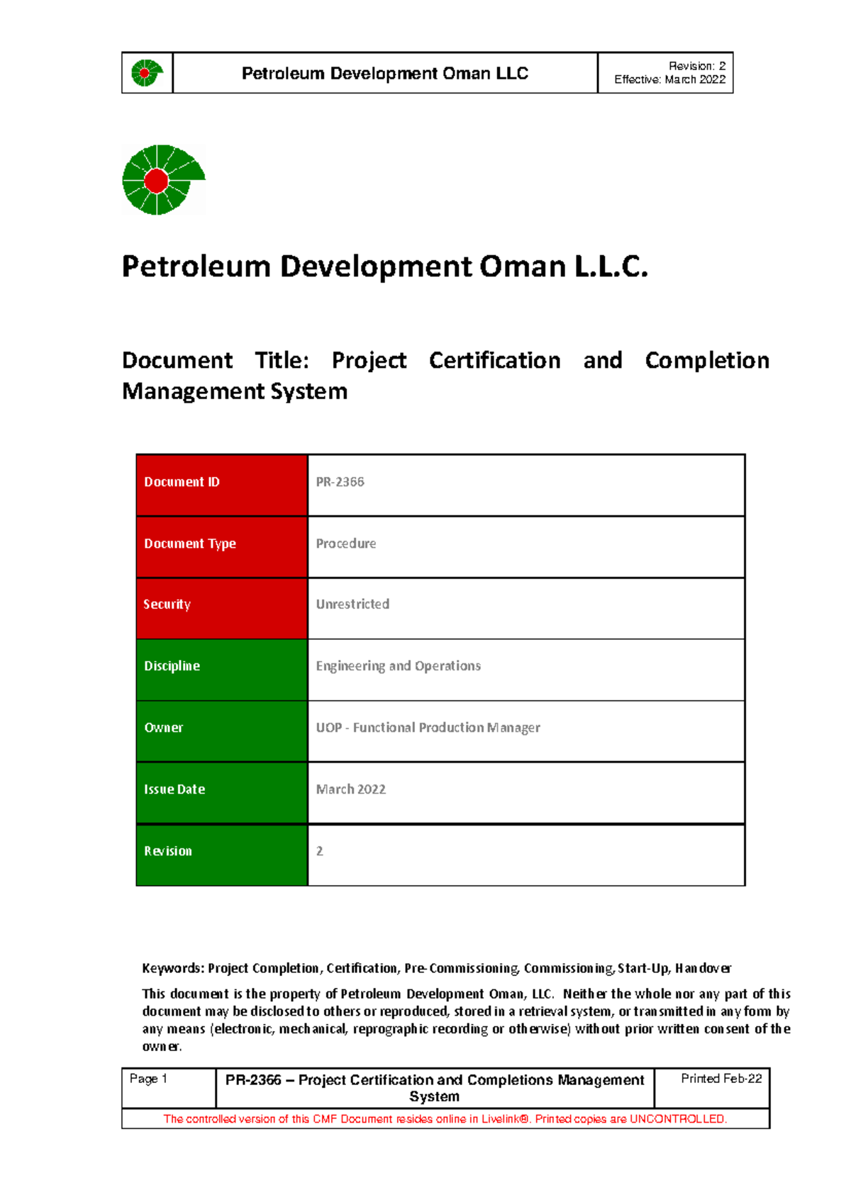 PR-2366 Project Certification & Completion Management System Rev 2 ...