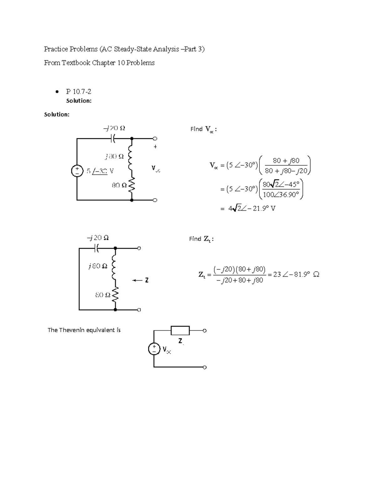 Practice Problems (AC Steady-State Analysis-Part 3) - 4 2 21 V j j j ...
