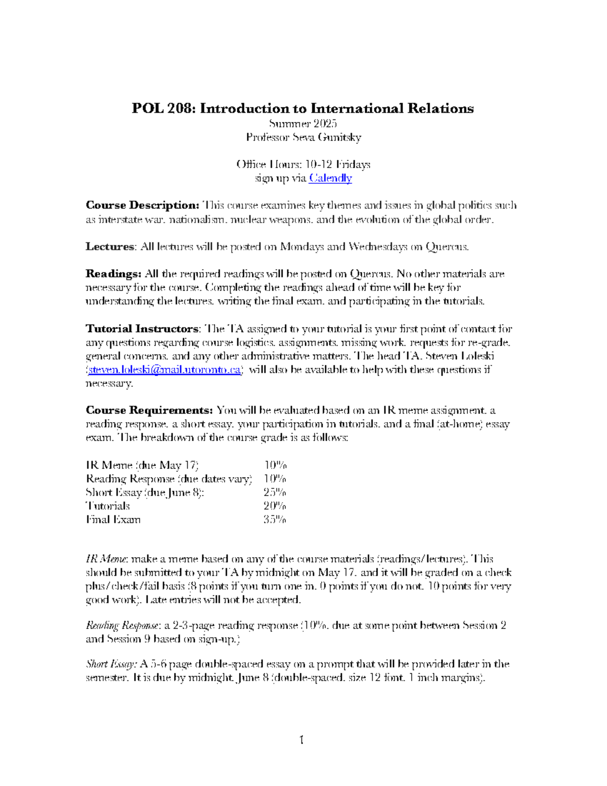 POL 208: Syllabus for Introduction to International Relations Summer ...