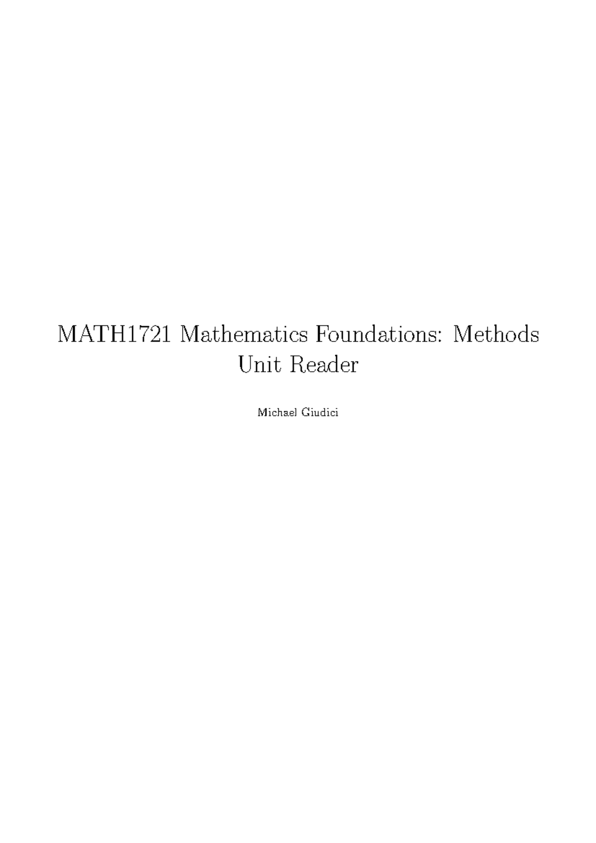 MATH1721 Mathematics Foundations Lecture Slides and Notes - Studocu