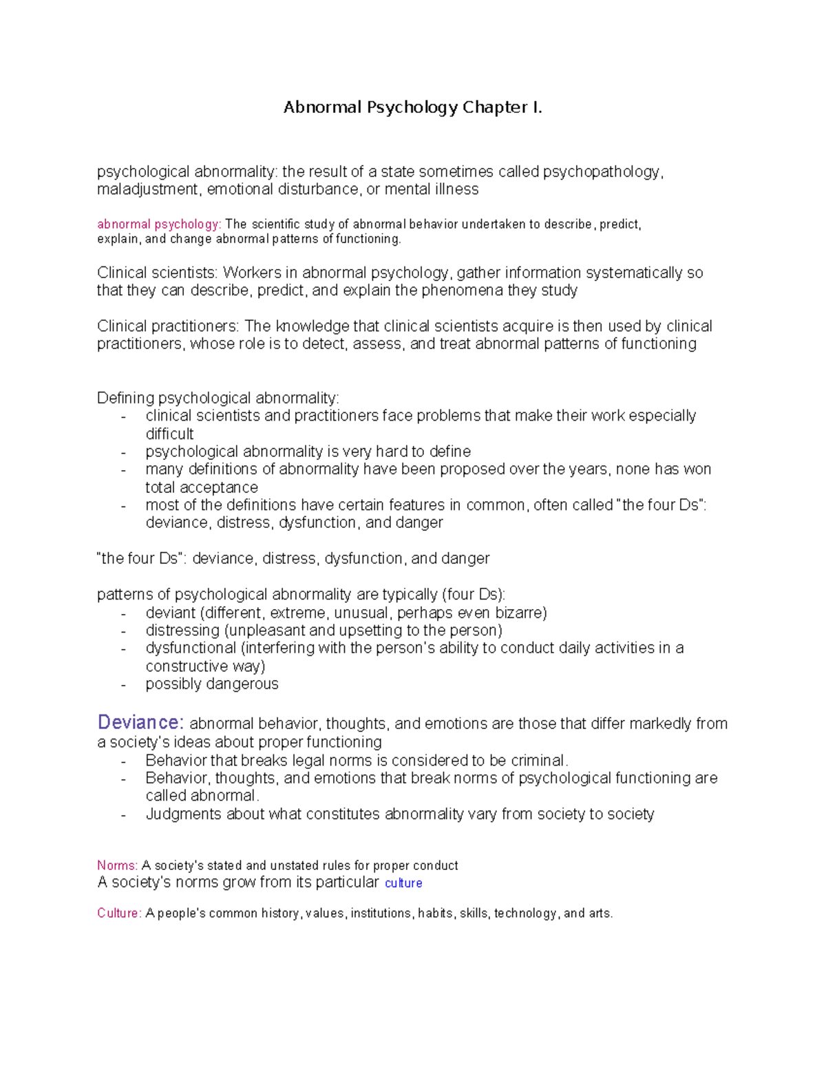 Abnormal Psychology (PSY 101) Chapter I: Understanding Psychological ...