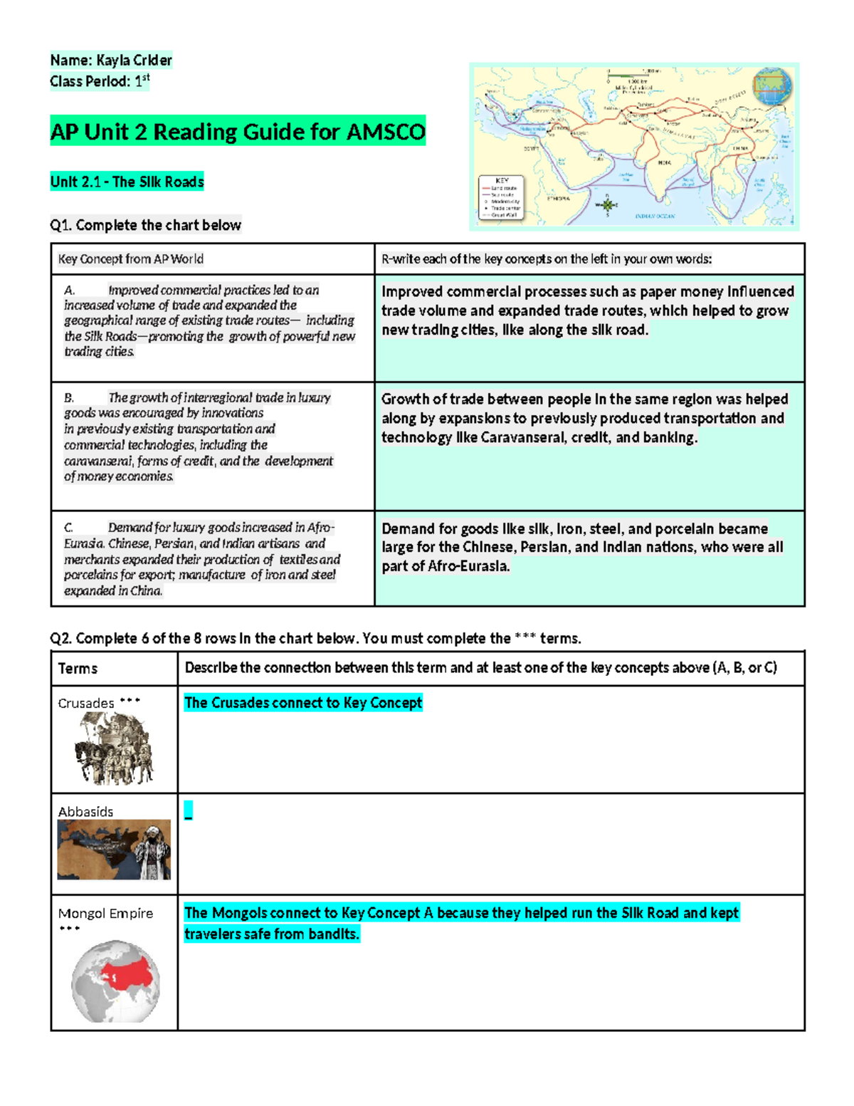 AP World History Unit 2 Reading Guide for Amsco 2023 