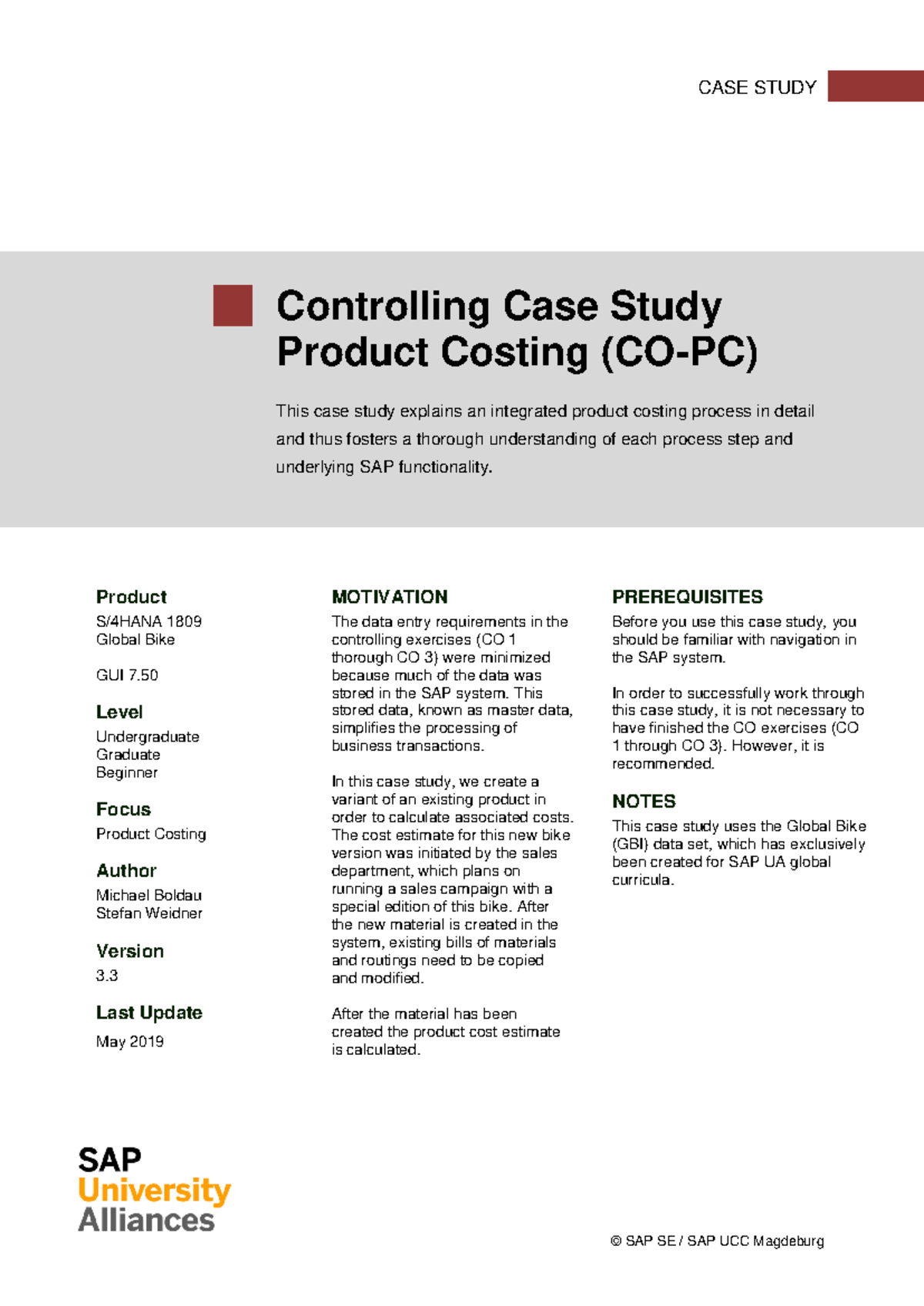 CO-PC Case Study: Product Costing Process Using Global Bike in S4HANA - Document Preview