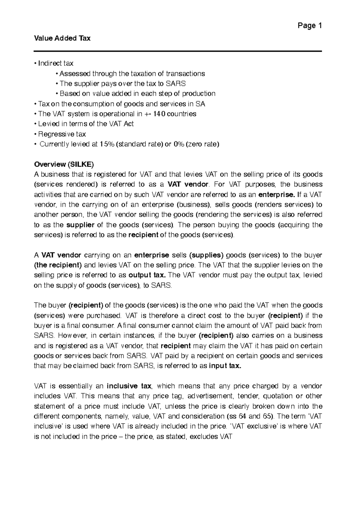 VAT Comprehensive Notes (Course Code: SILKE) - Studocu