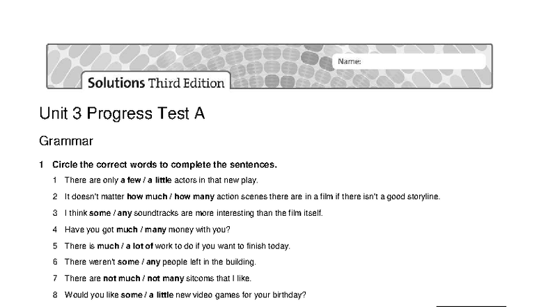 Unit 3 Progress Test A: Grammar and Vocabulary Exercises - Studocu