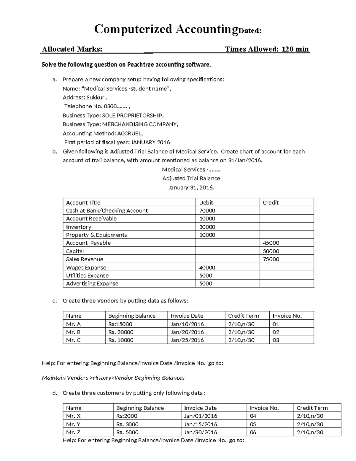 Computerized Accounting Sample Paper Pmsydp: Company Setup ...
