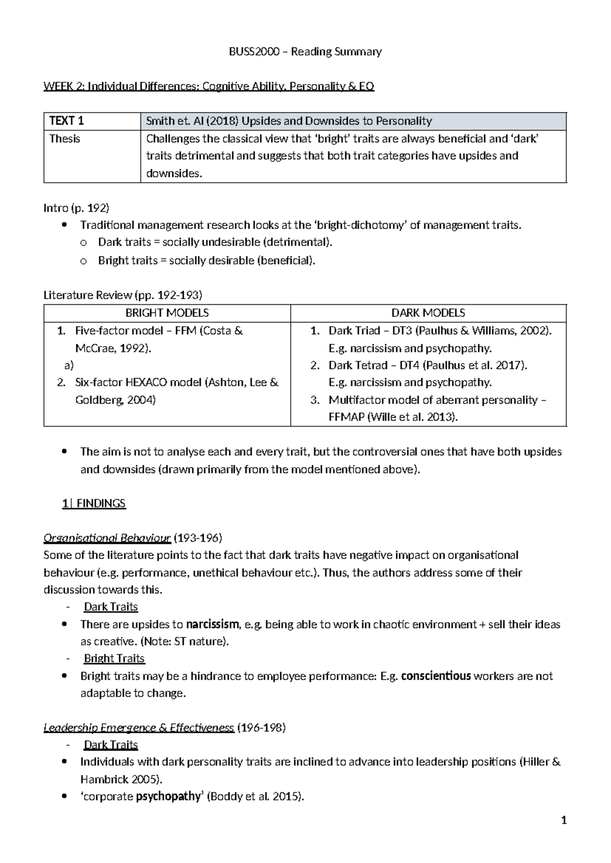 BUSS2000 Week 2 & 3 Readings: Individual Differences & Motivation ...