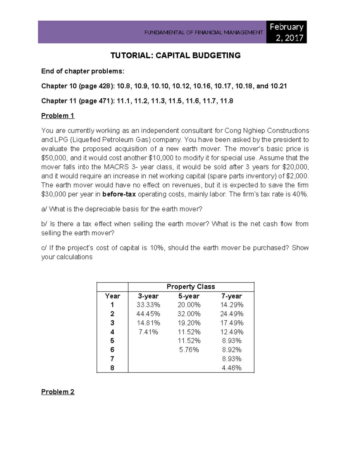 Tutorial Capital Budgeting - FUNDAMENTAL OF FINANCIAL MANAGEMENT 2 ...