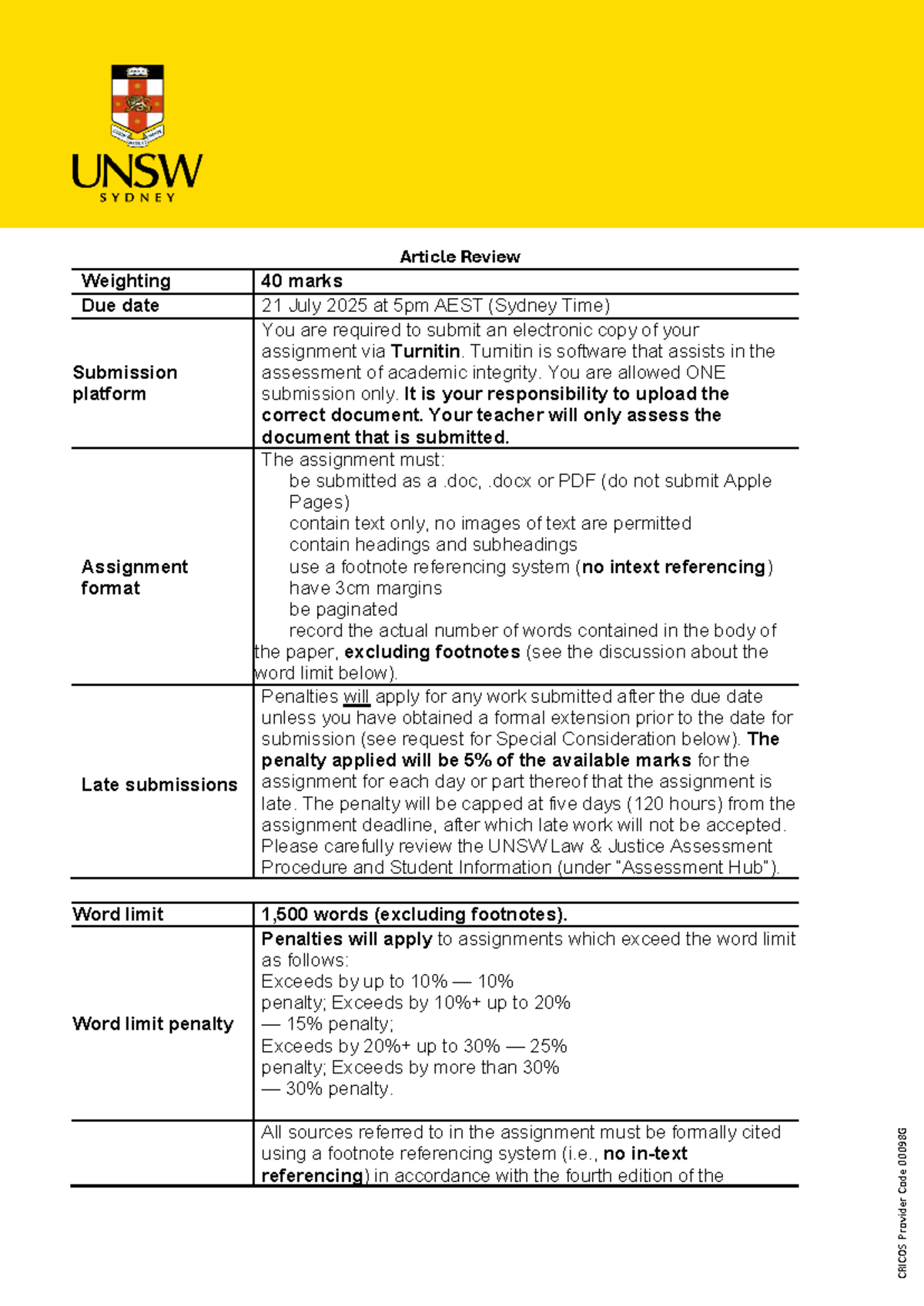 Article Review Instructions (40 Marks) - Due 21 July 2025 - Studocu