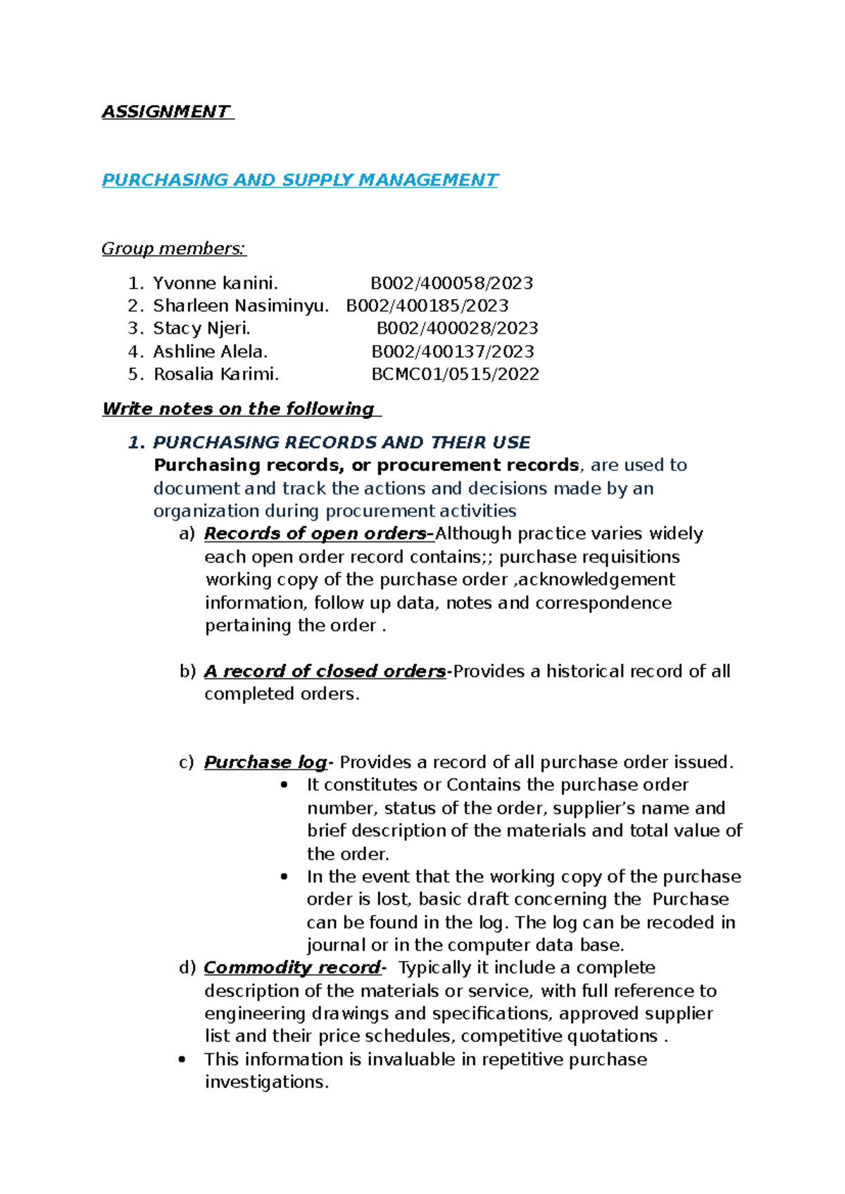 Purchasing and supply assignment - ASSIGNMENT PURCHASING AND SUPPLY ...