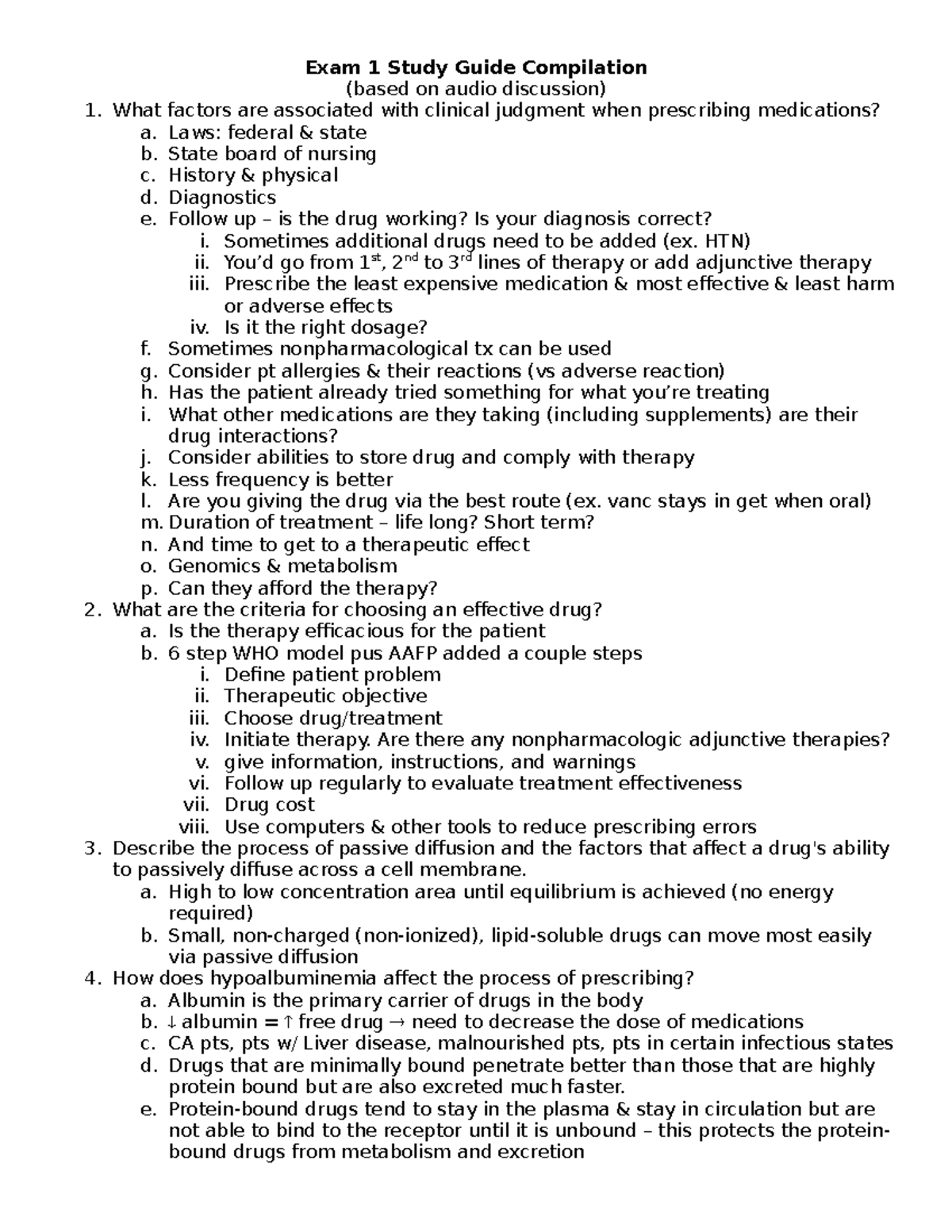PHARM 101: Exam 1 Study Guide on Medication Prescribing Factors - Studocu