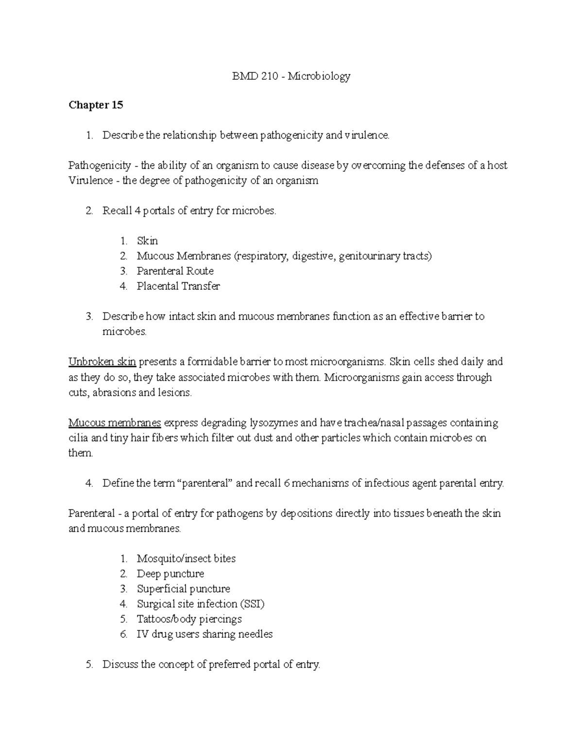 BMD 210 - Chapter 15 - Lecture notes and Exam Prep Questions - BMD 210 ...