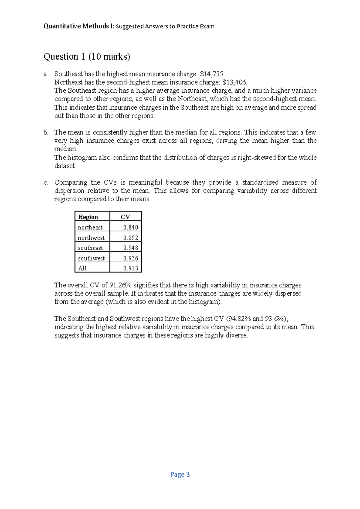 Quantitative Methods I: Final Exam Sample Answers and Analysis - Studocu