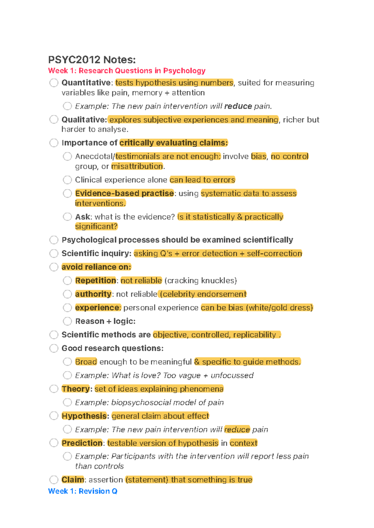 PSYC2012 Lecture Notes: Research Methods and Statistical Analysis ...