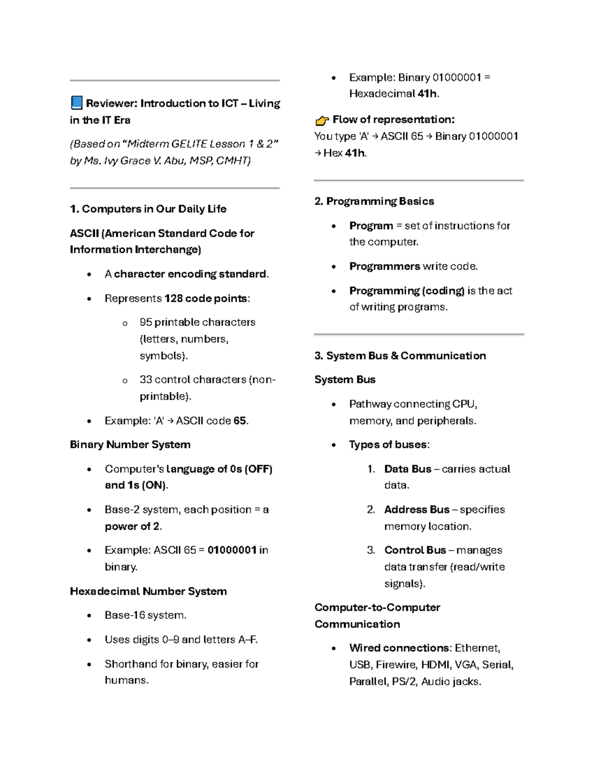 GELITE Lesson 1: Introduction to ICT in the IT Era Review - Studocu