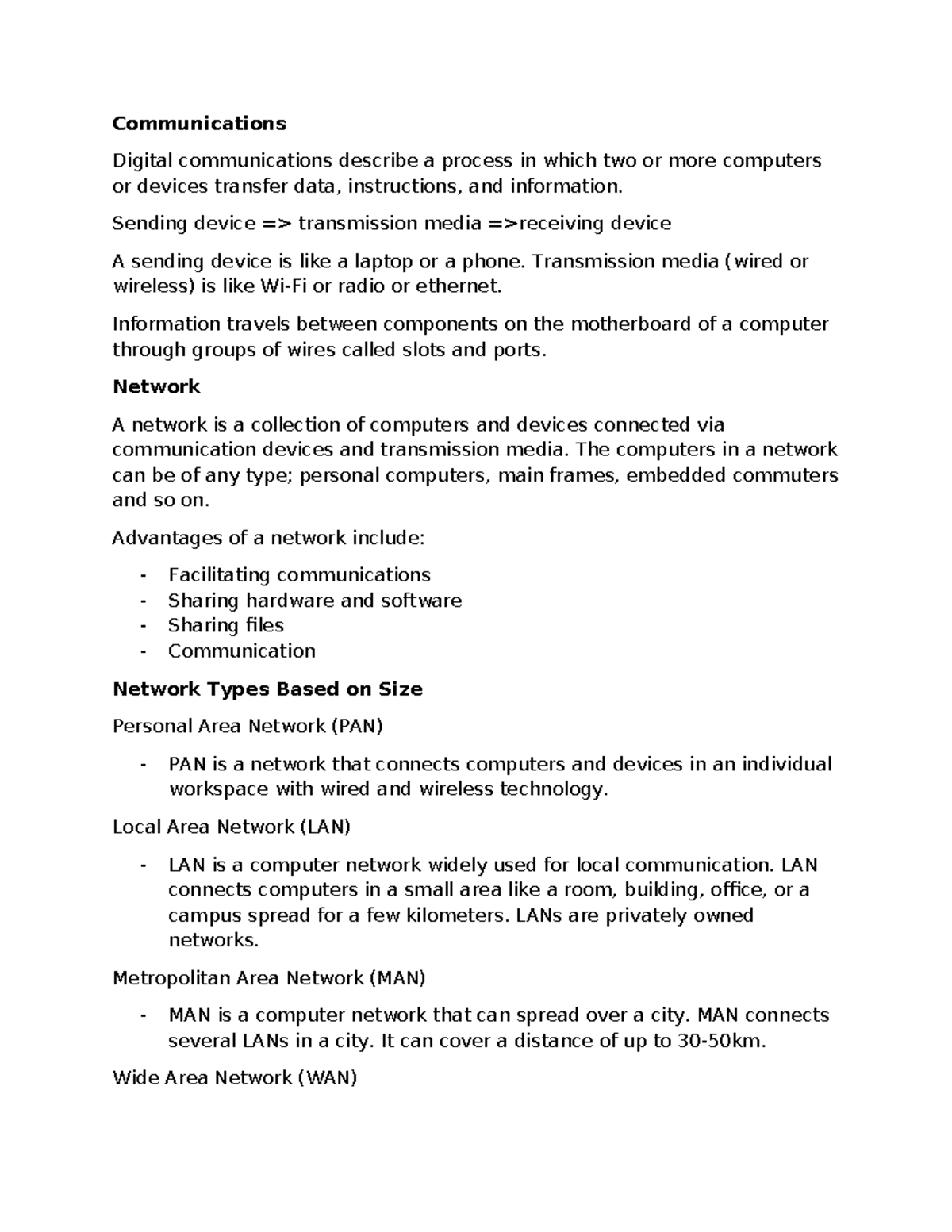 CSC 105 Notes - Week 10 - Communications Digital communications ...