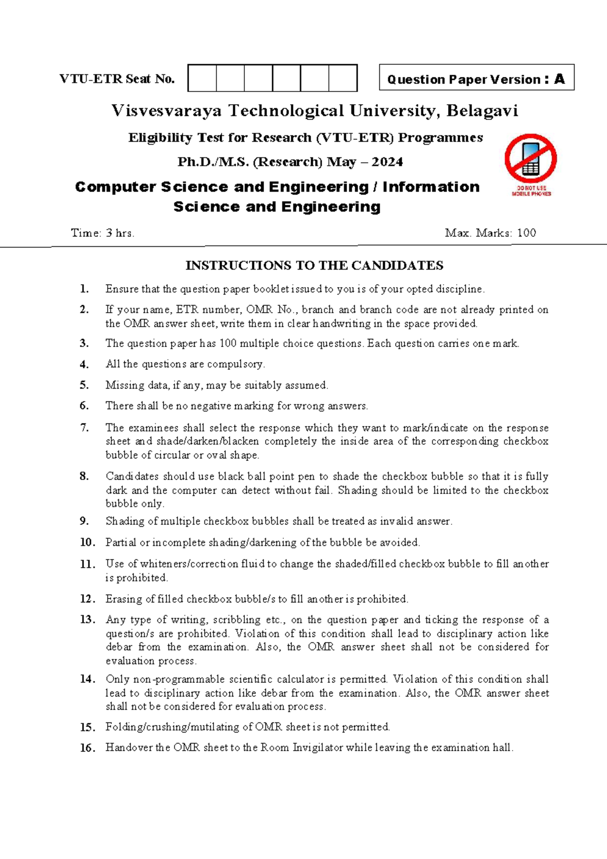 PHD CS - Eligibility Test Question Paper (Research) May 2024 - Studocu