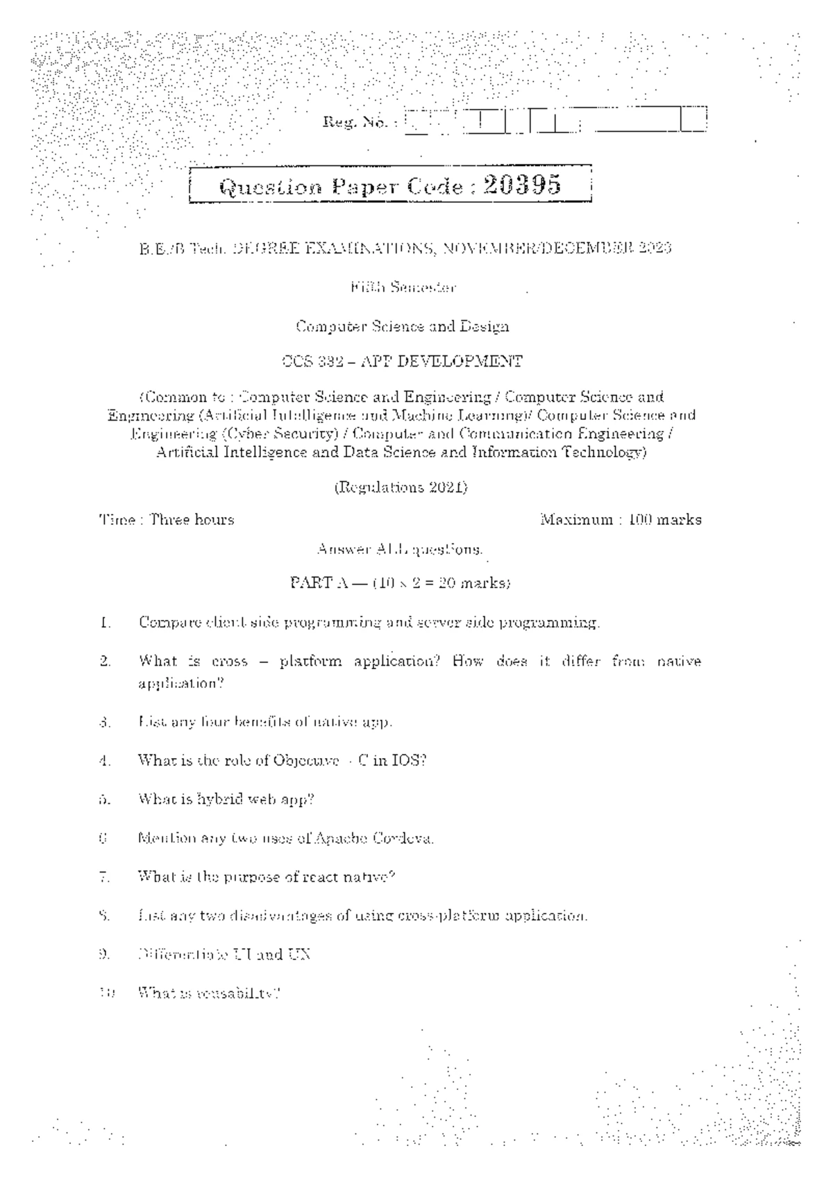 App Development Exam Paper CCS332 - March 2024 - Studocu