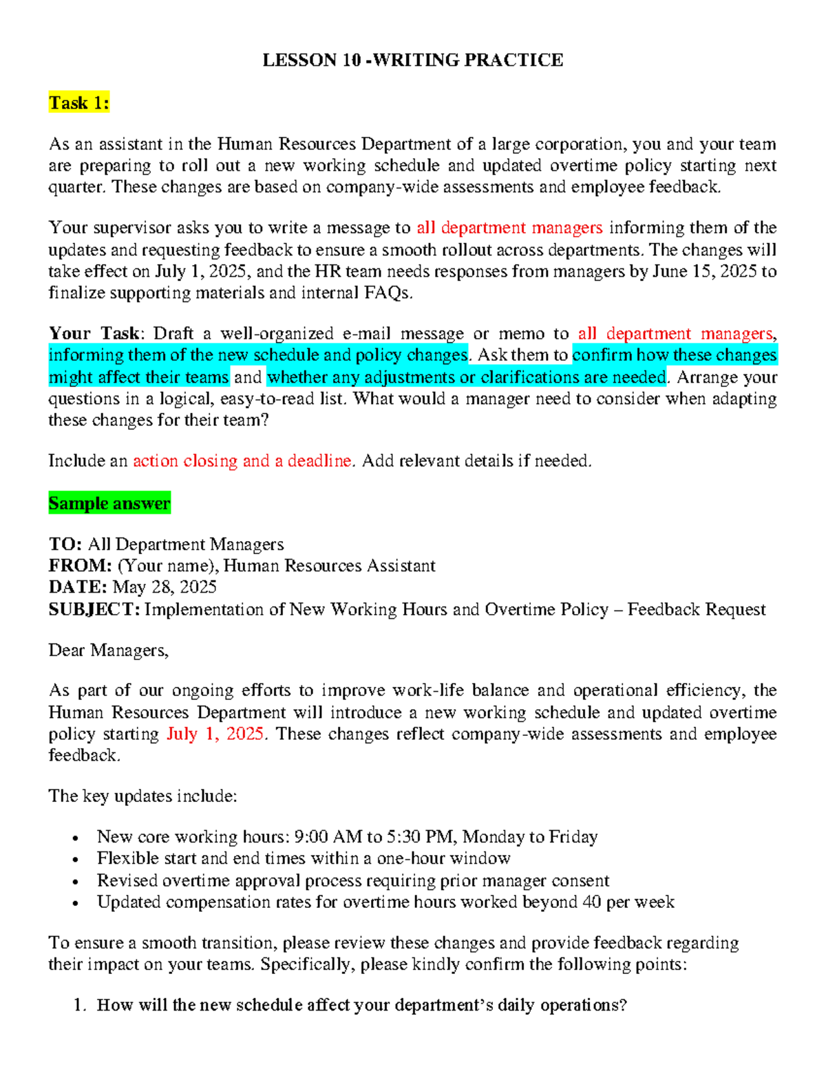 ESP121.24 - Lesson 10: Memo Practice for HR Policy & Office Relocation ...