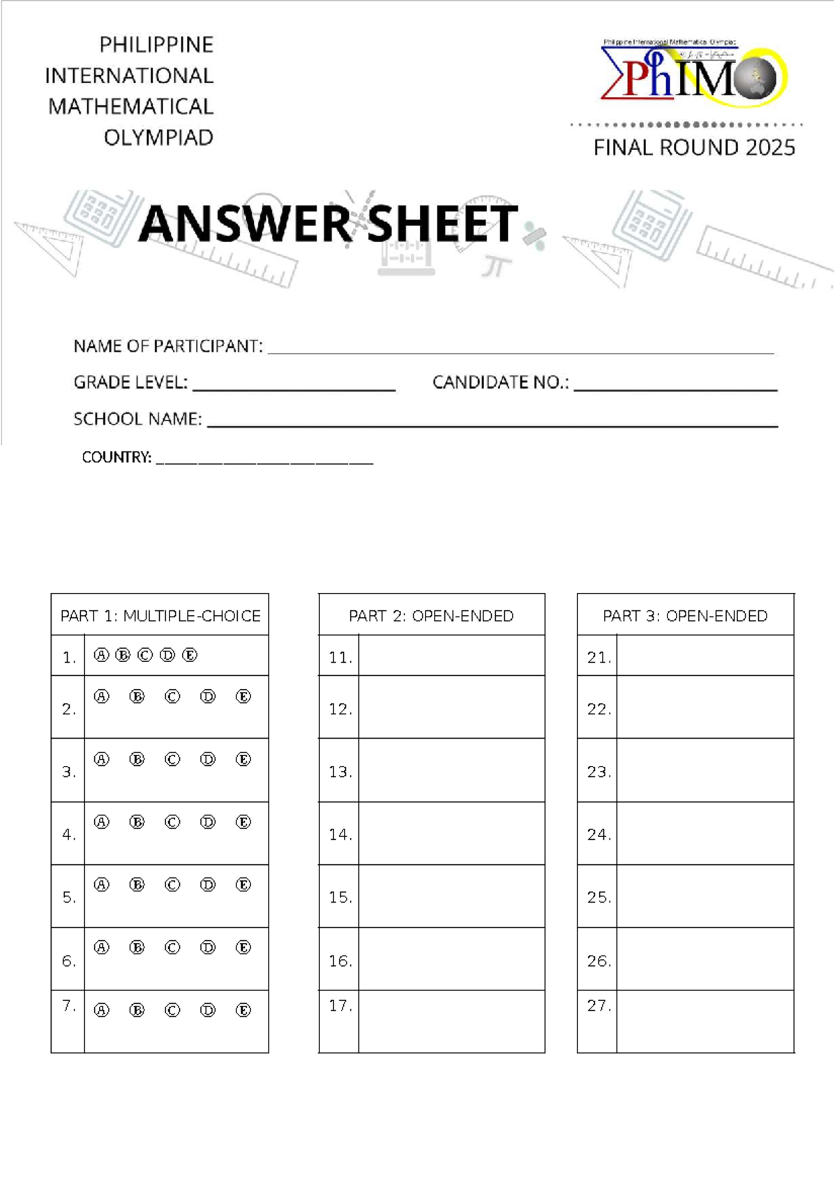 Ph IMO Answer Sheet - reviewer - Engineering Math - COUNTRY ...