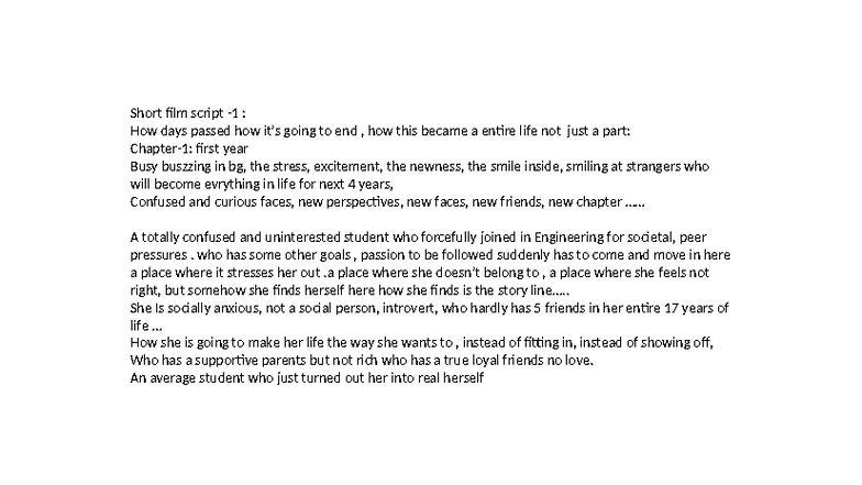 Short Film Script: Journey of an Introverted Engineer - Studocu