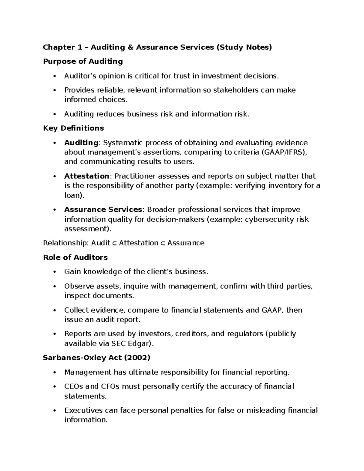 Auditing and Assurance Services (ACC 101) - Chapter 1 Study Notes - Studocu