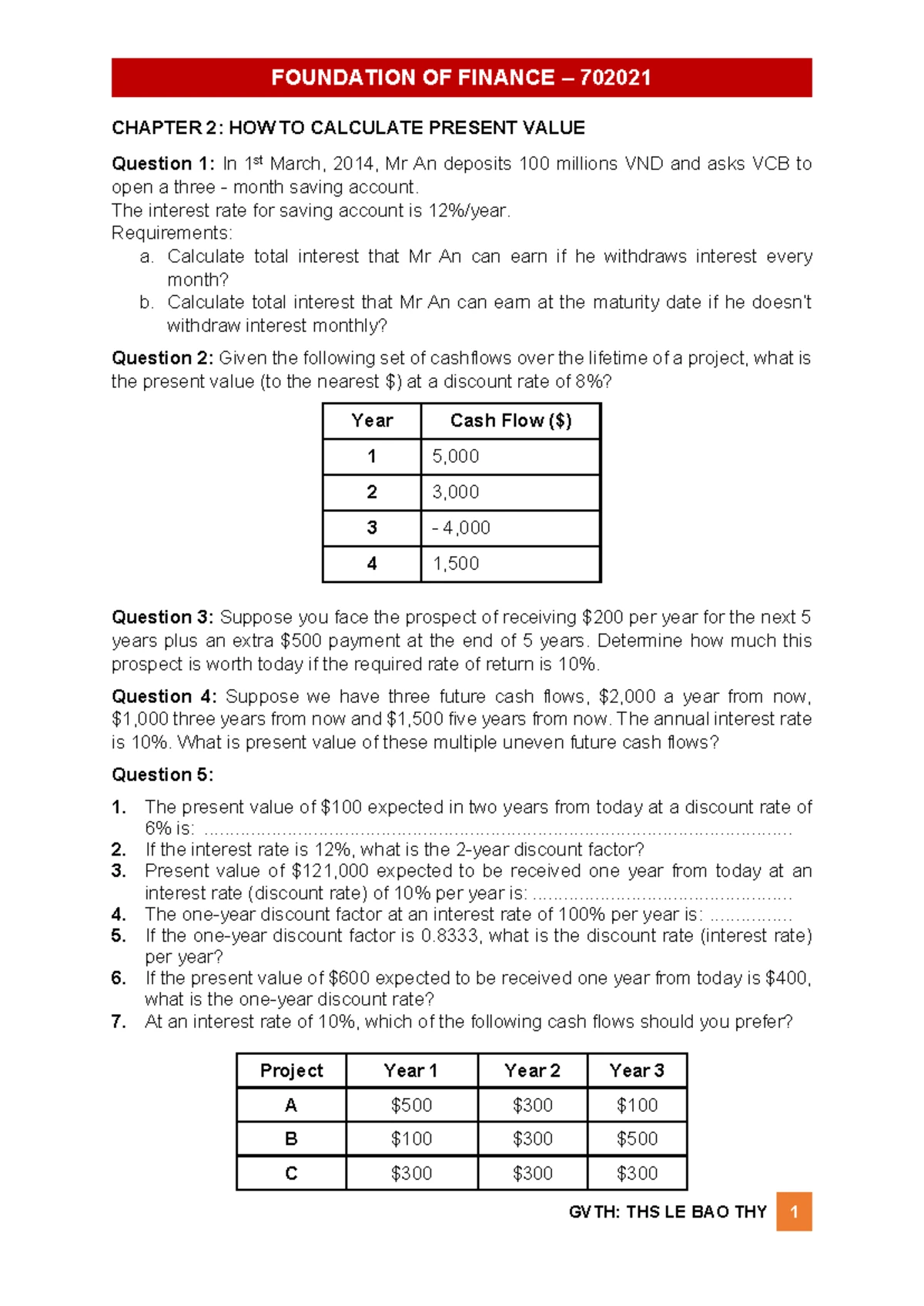 Chapter 2 - How to calculate Present value - Extra Exercises - GVTH ...