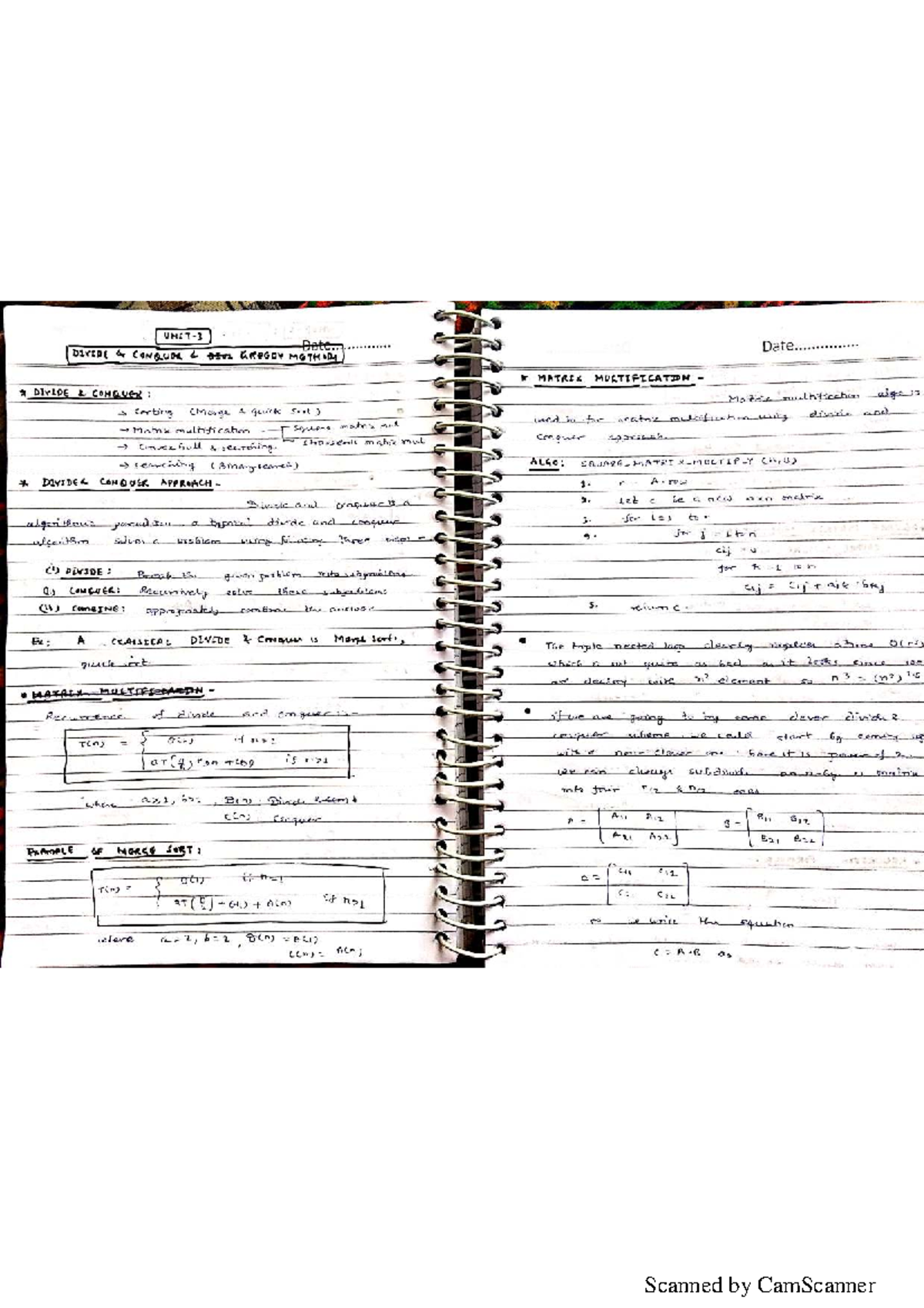 Date: Matrix Multiplication and Greedy Algorithms - Unit 3,4,5 Notes ...