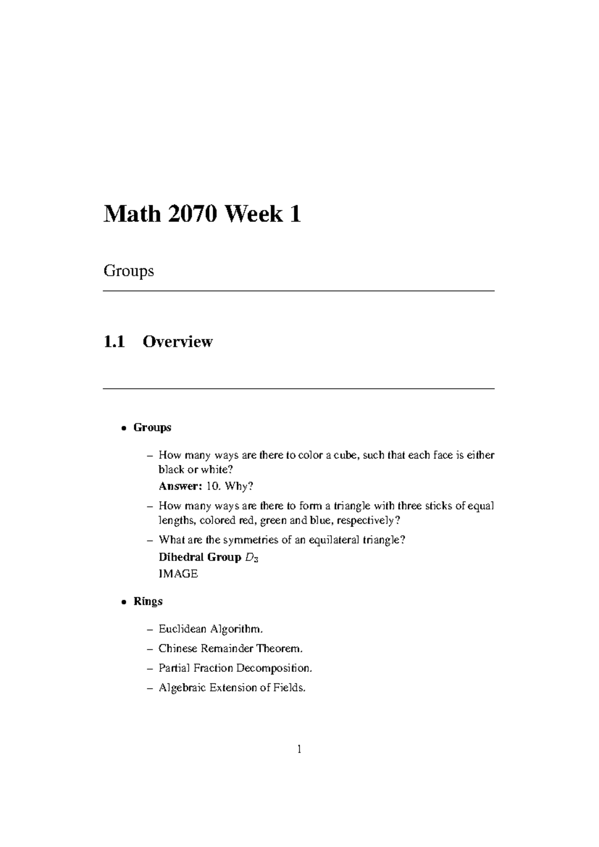 Math 2070 Week 1: Overview of Groups and Their Properties - Studocu