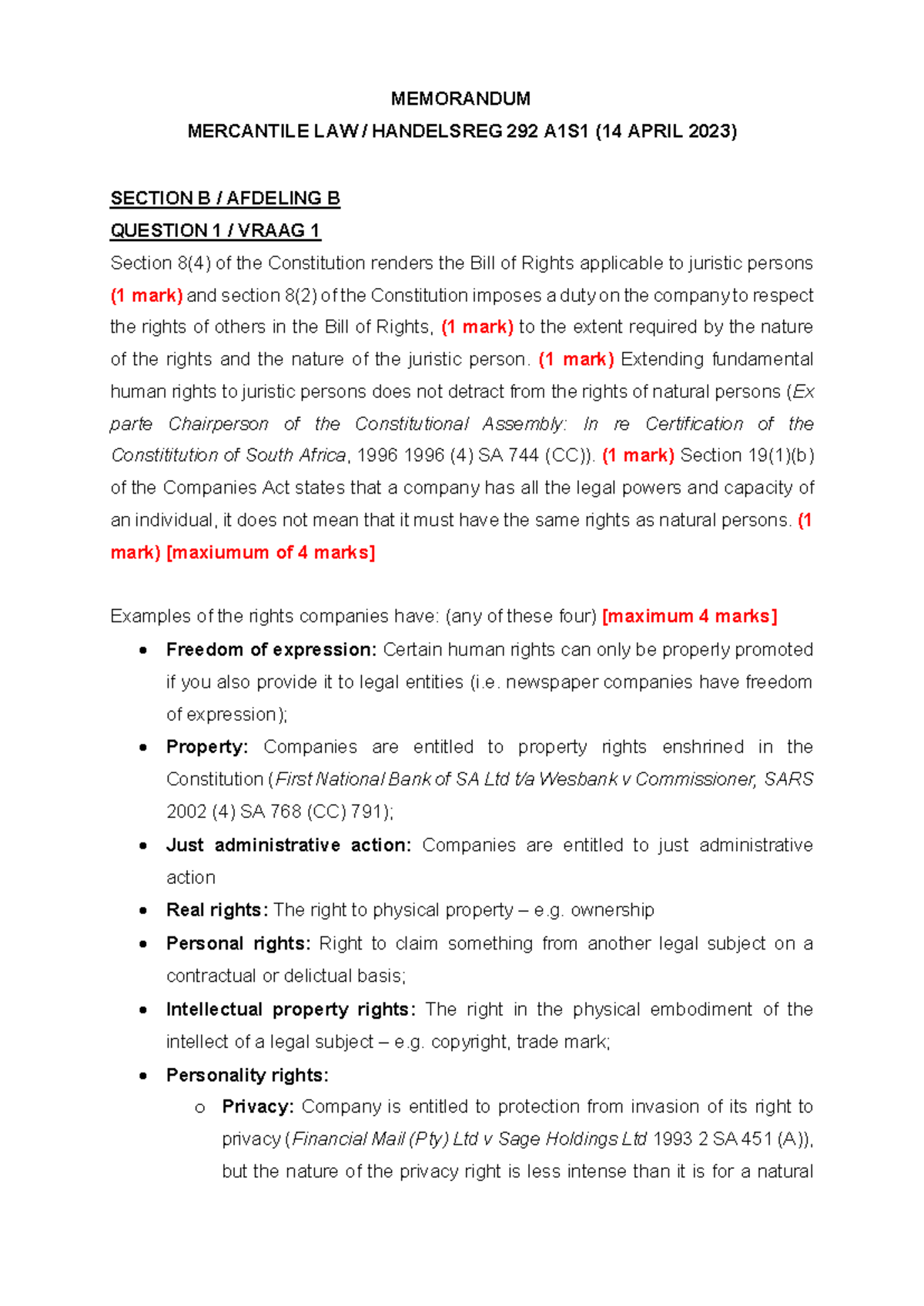 ML 292 (2024) - A1S1 - Proposed Memorandum (Section B) - MEMORANDUM ...