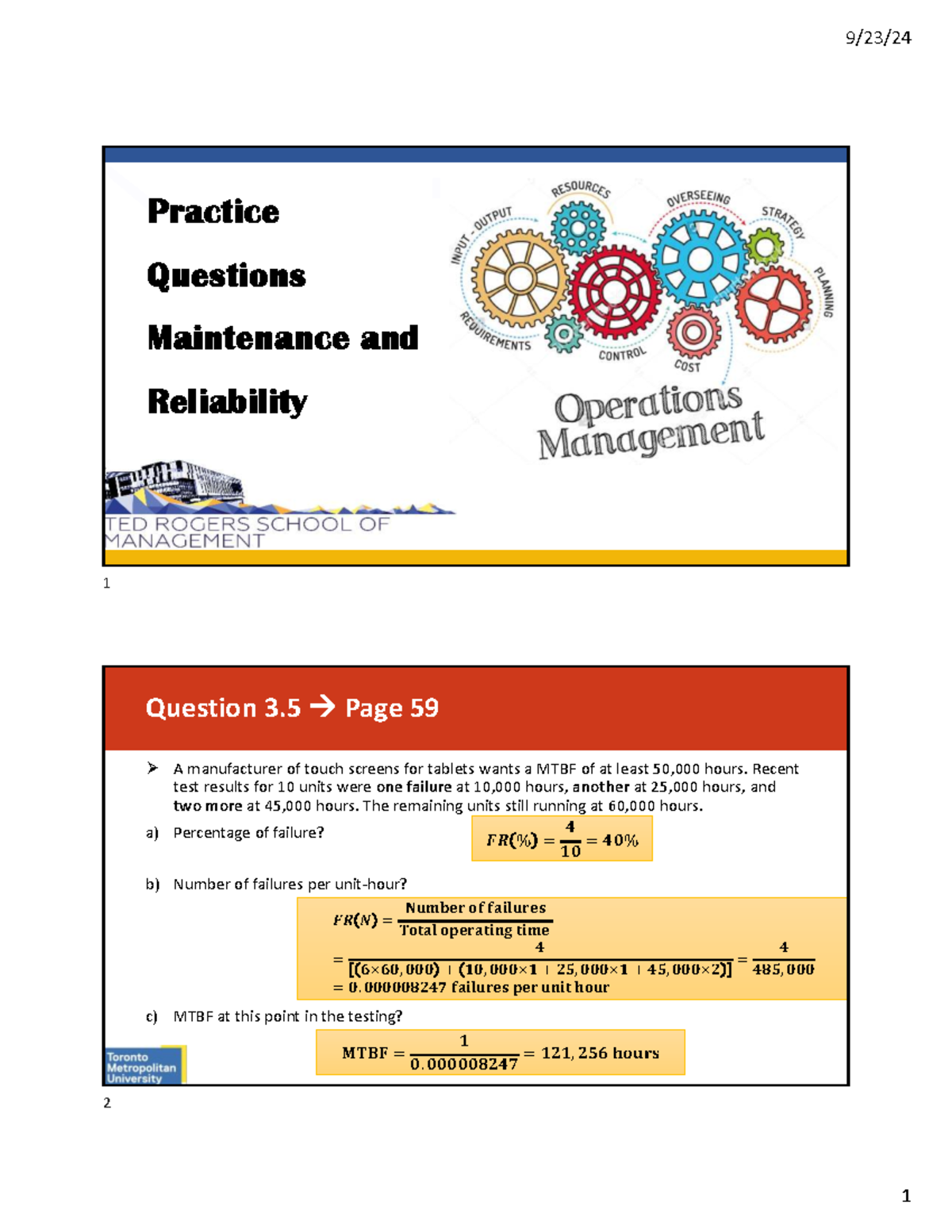 Practice Questions Solutions for Maintenance and Reliability 1 - Studocu