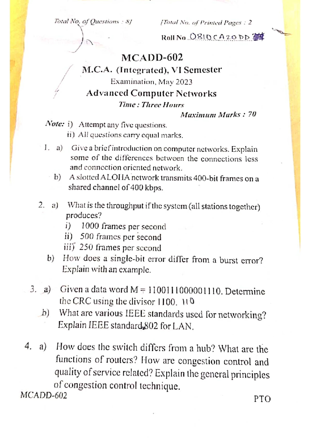 Acn VI Sem Exam Nov 2023 - Advanced Computer Networks Sample Paper ...