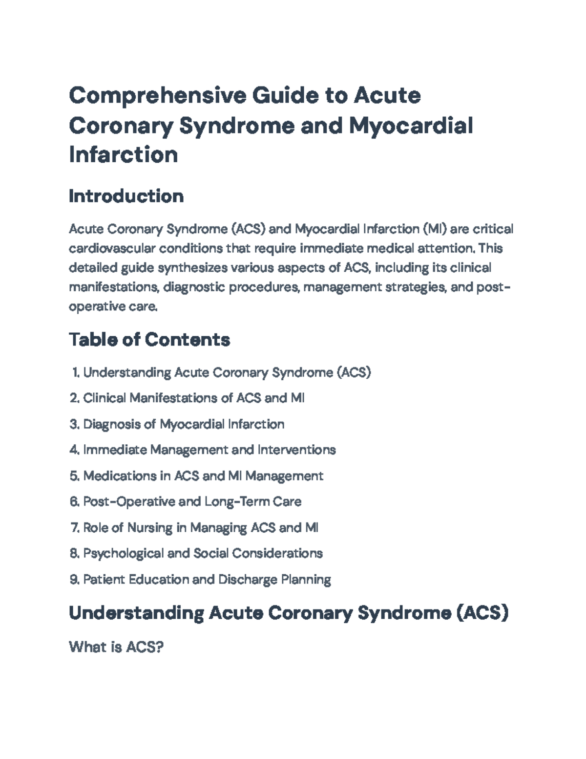 Comprehensive Guide to Acute Coronary Syndrome and Myocardial ...
