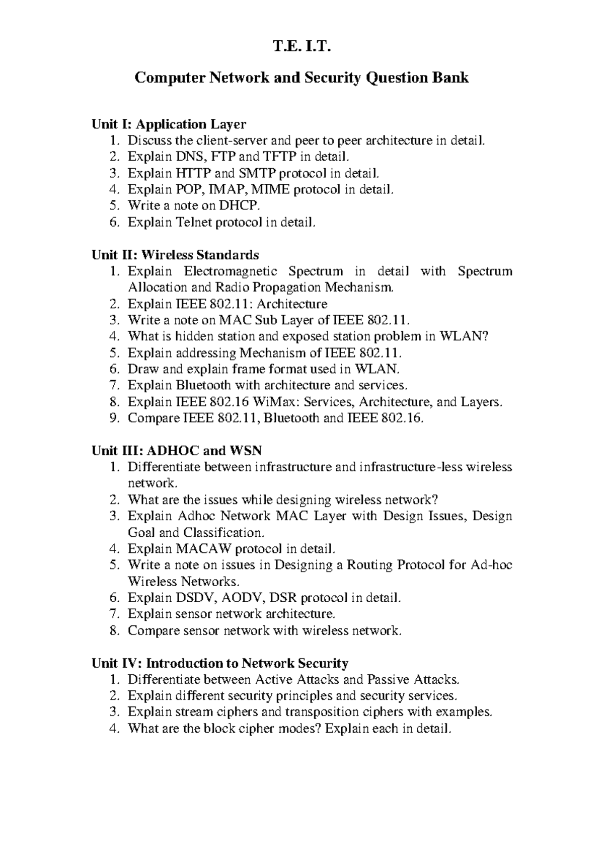 CNS-Question Bank: Computer Network & Security Overview - Studocu