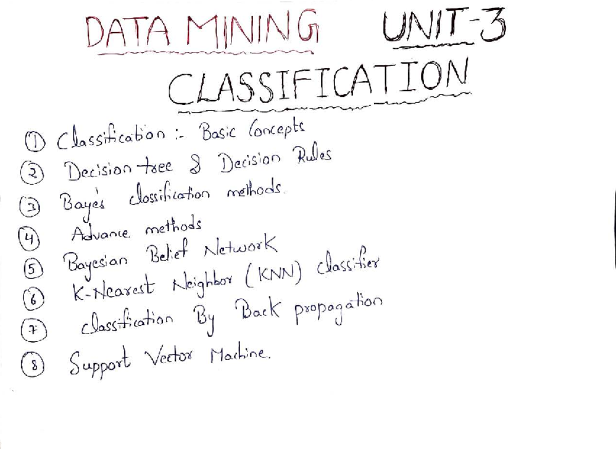 DM 3: Classification Techniques in Data Mining - Unit Notes - Studocu