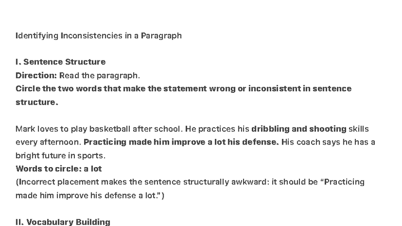 Identifying Inconsistencies in a Paragraph: Exercises and Directions ...