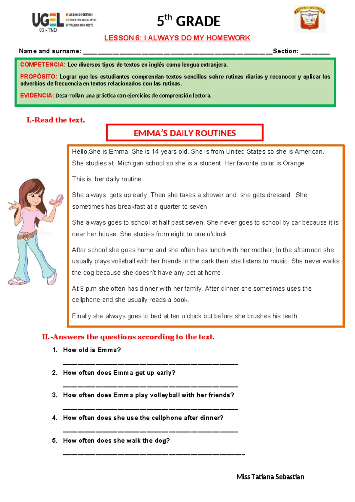 5TH GRADE LESSON 5: DAILY ROUTINES (5TO) - Studocu