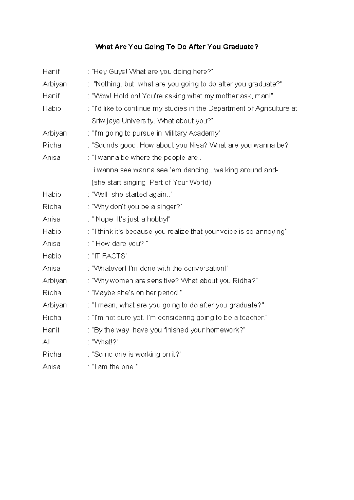 Short Conversation on Post-Graduation Plans: What’s Next? - Studocu