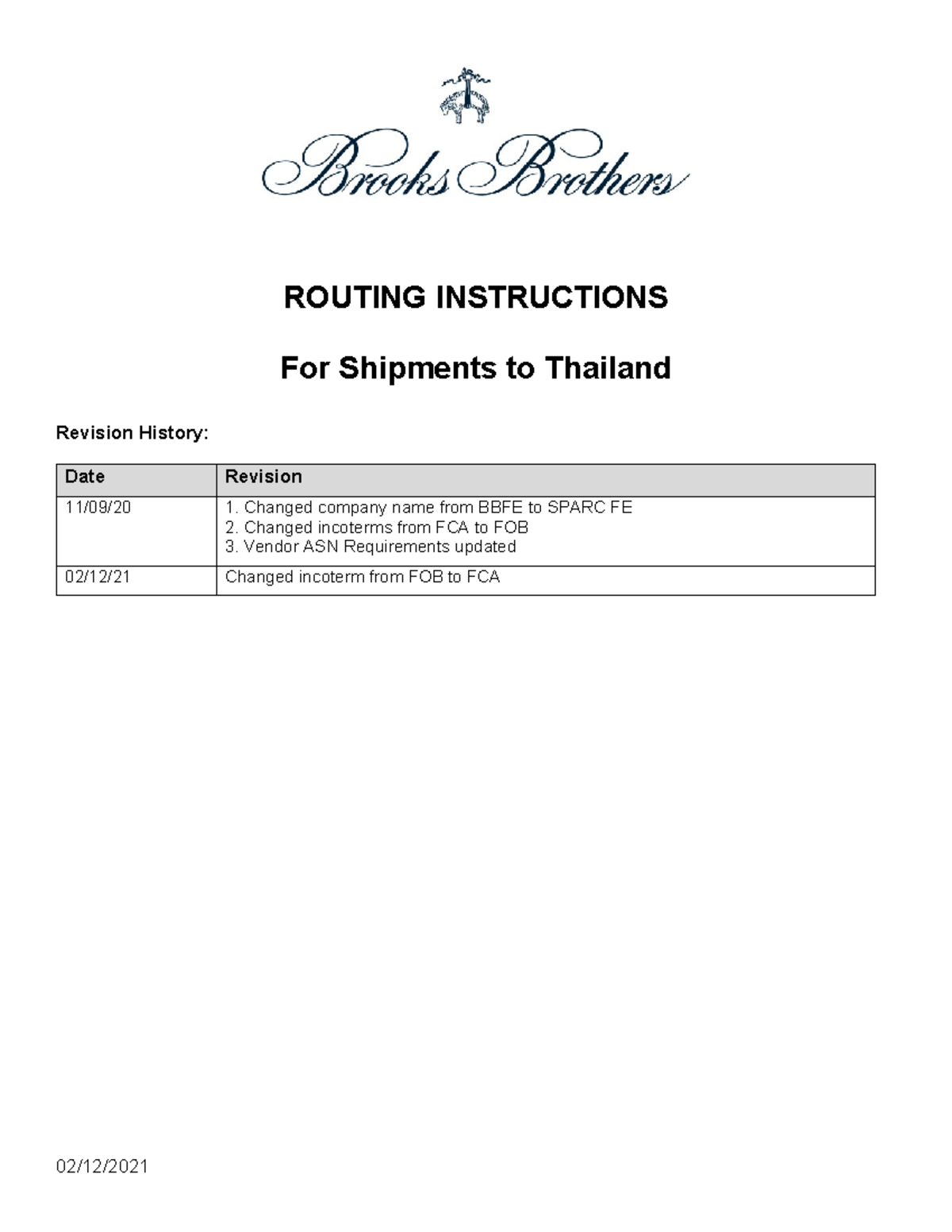 SPARC FE Routing Instructions for Shipments to Thailand - Studocu