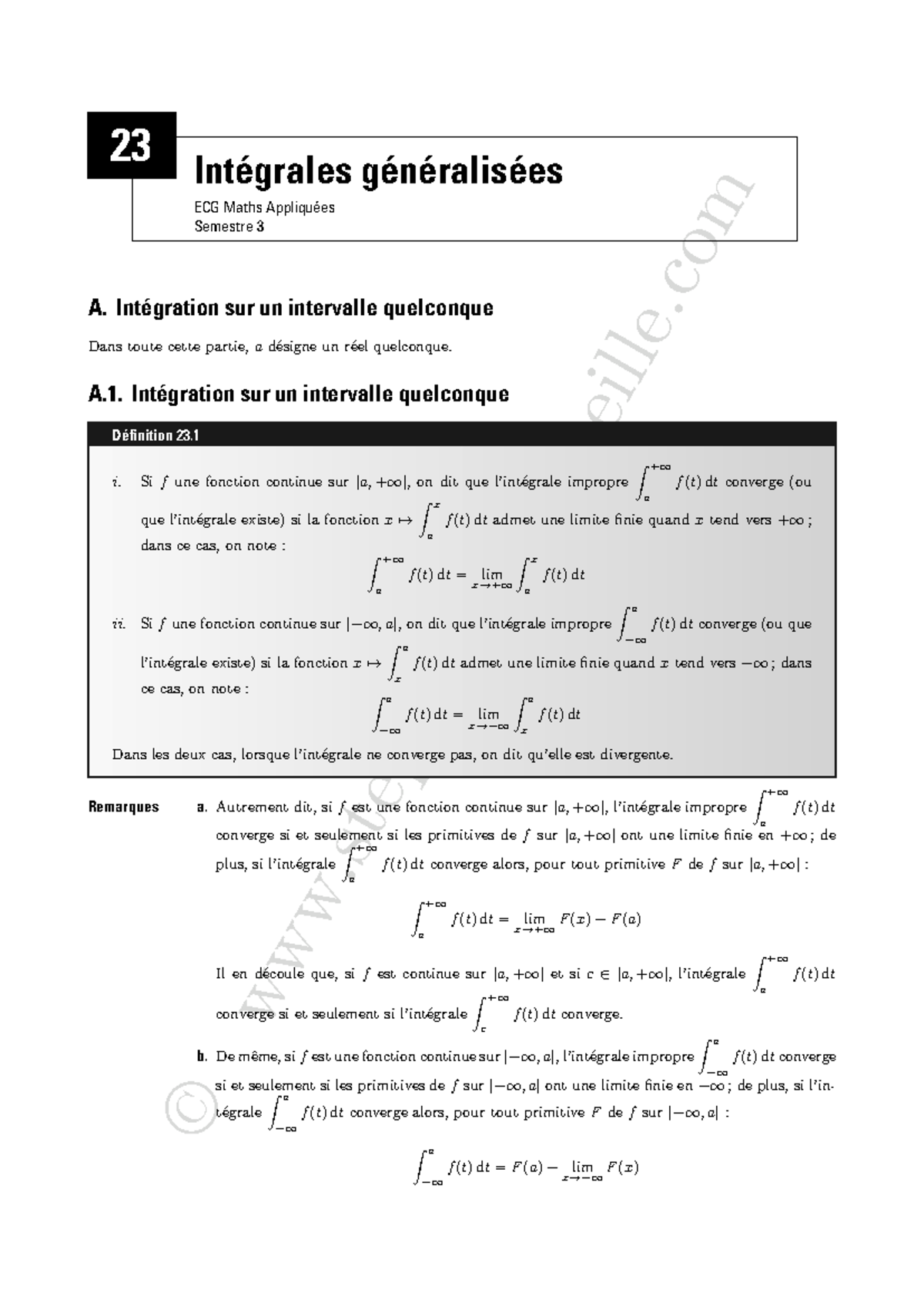Int grales Impropres ECG Maths Appliqu es Sem 3 Exercices Et 