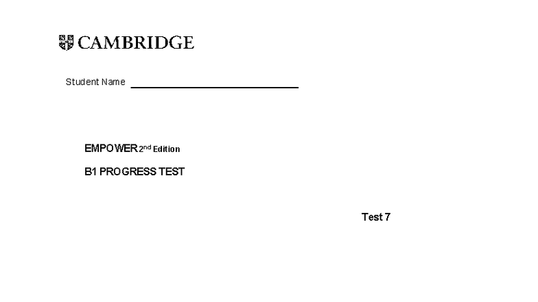 Empower 2nd Ed B1 Progress Test 7 - Version A (40 min) - Studocu