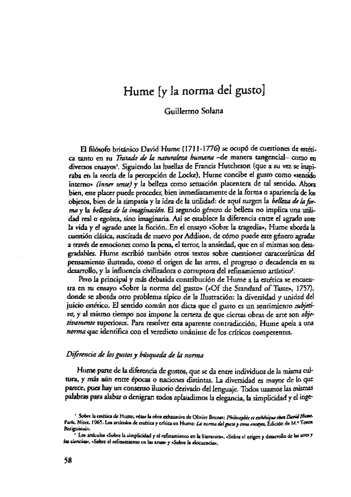 La norma del gusto en David Hume: Análisis estético y crítico - Studocu