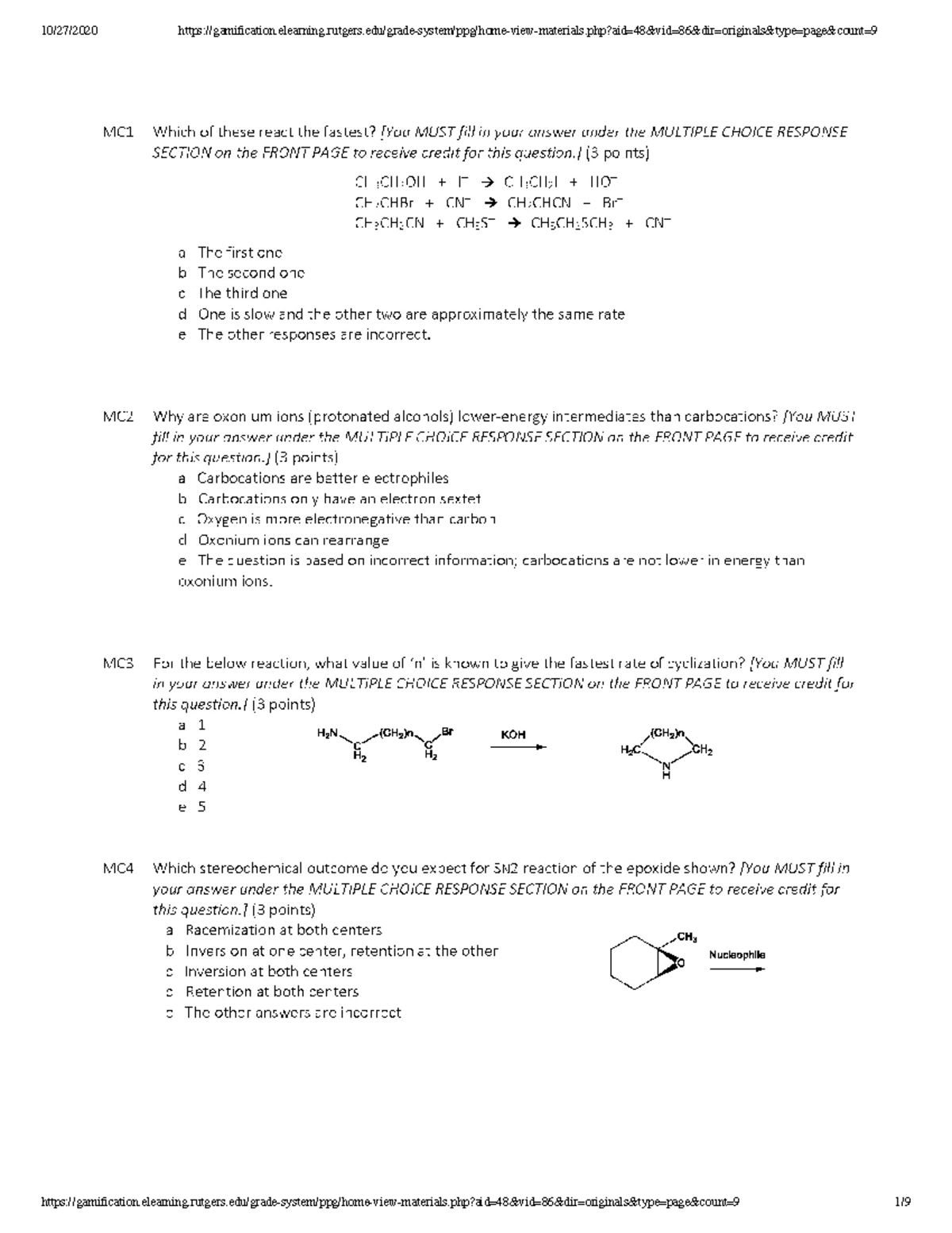 Organic Chemistry Exam 2 Review - 307 Fall 2019 - Studocu