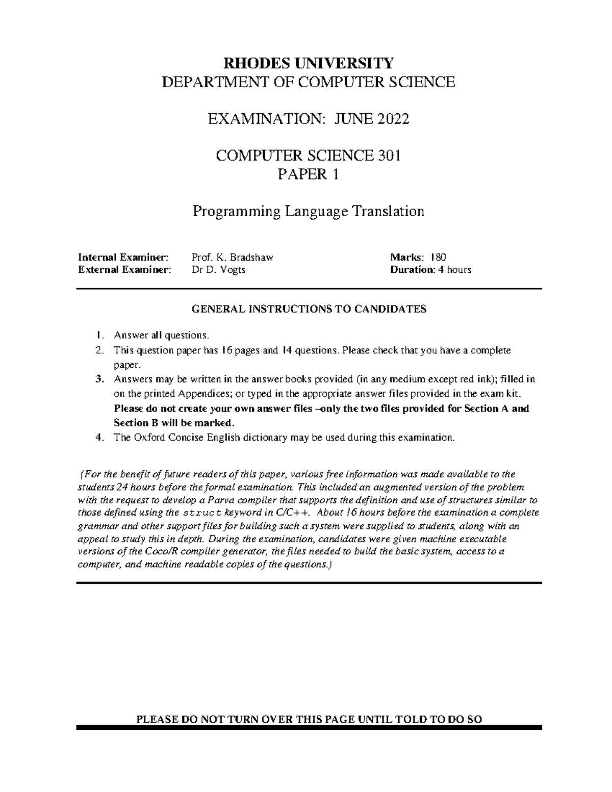 CS301 Final Exam Paper 1: Programming Language Translation - Jun 2022 ...