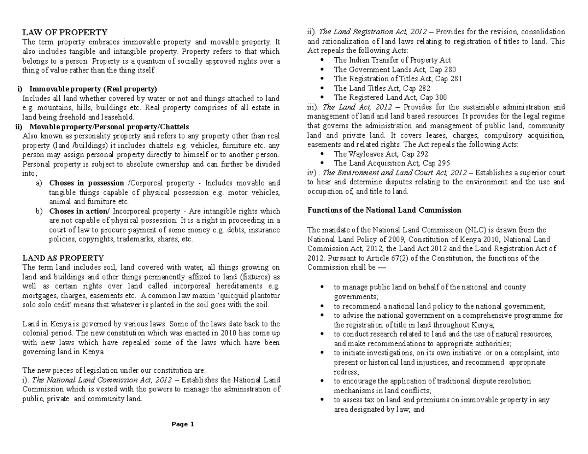 LAW 101: Comprehensive Overview of Property Rights and Laws - Studocu