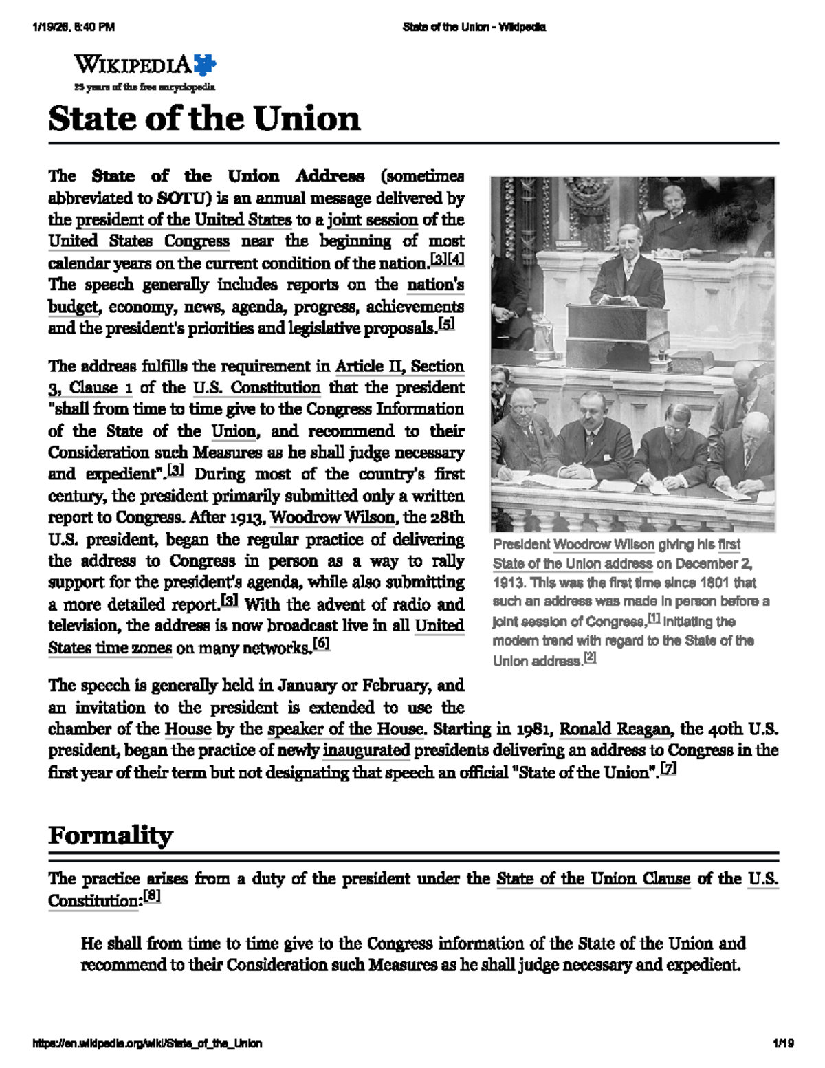 State of the Union Address Overview and Historical Context - Studocu